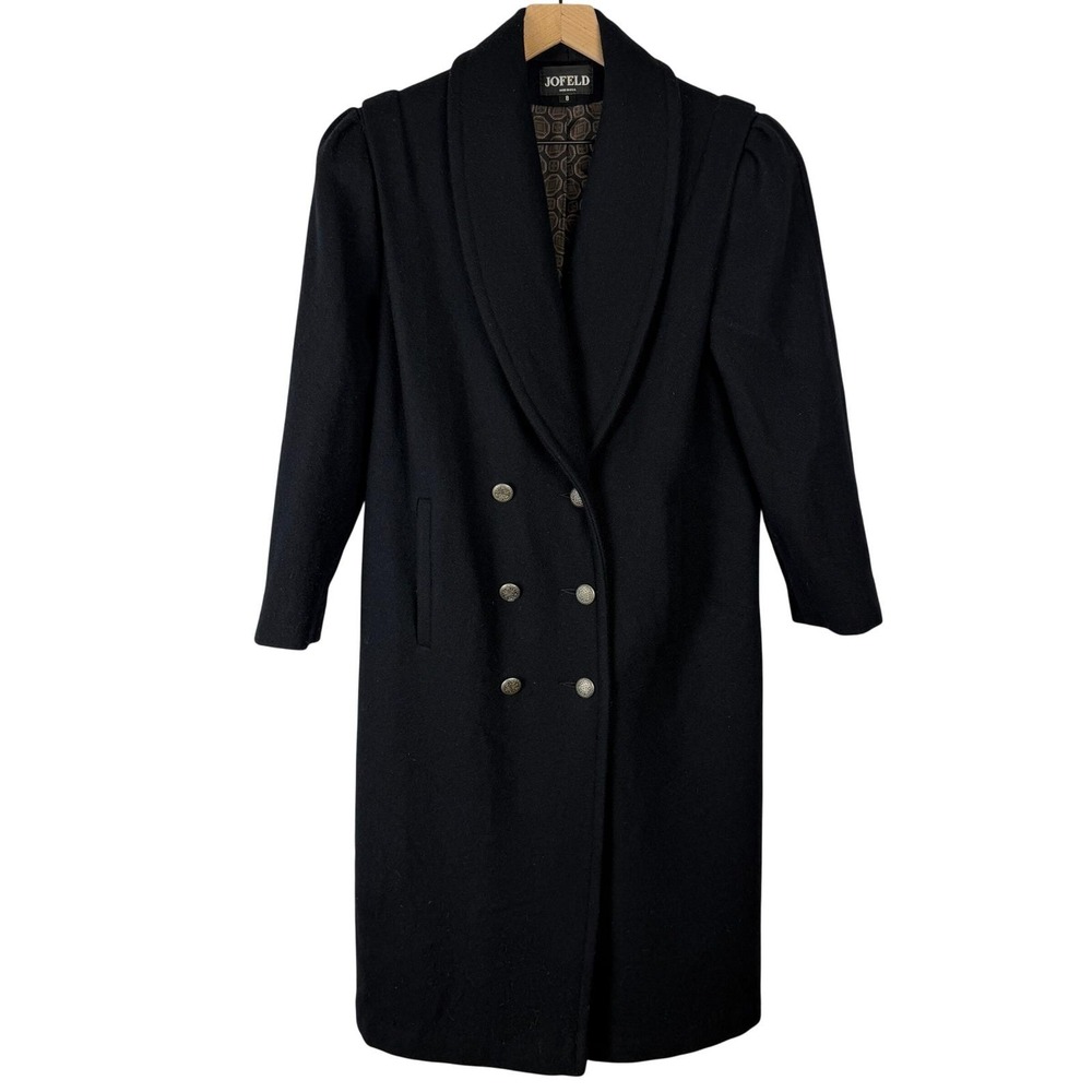 Jofeld Wool Pea Coat Womens 8 Black Vintage Double Breasted Shawl Collar Long